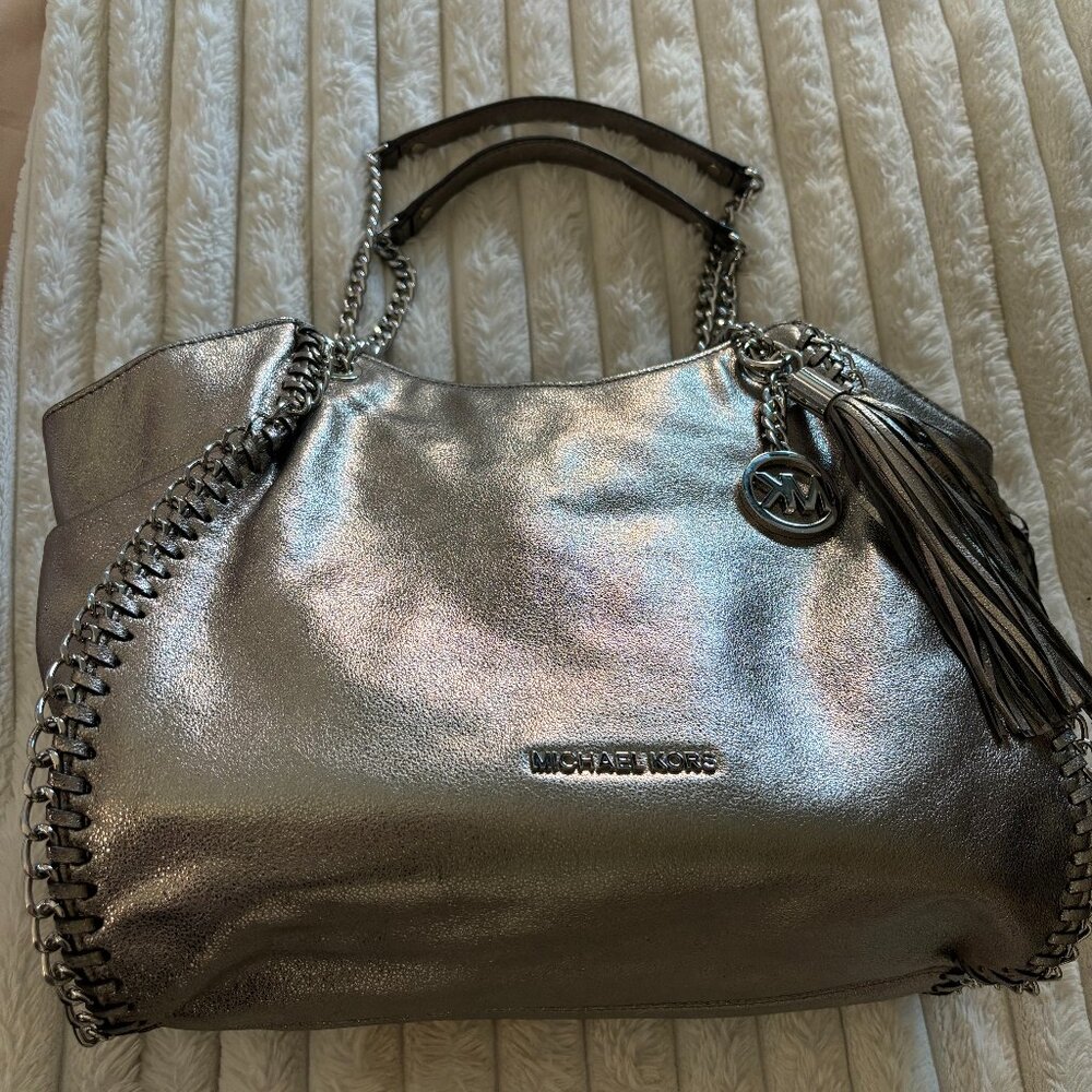 Metallic Leather Michael Kors Bag with Chain Detailing